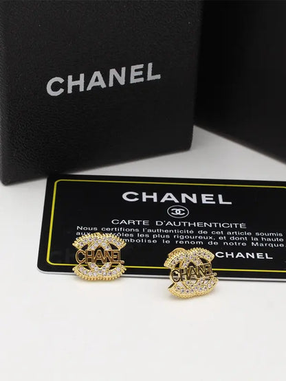 حلق شانيل زركون لوقو قولد حلق chanel