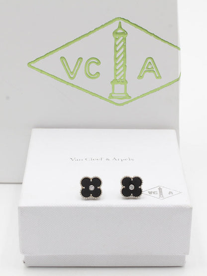 حلق فان كليف ستون لوقو حلق van cleef اسود فضي