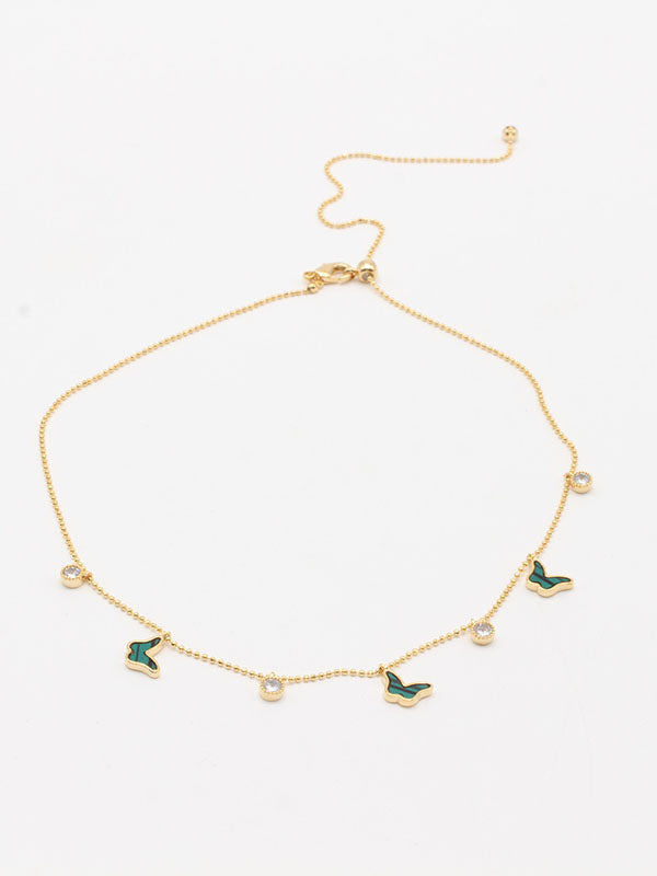 سلسال فراشة تشوكر ملون سلسال jewel ذهبي اخضر
