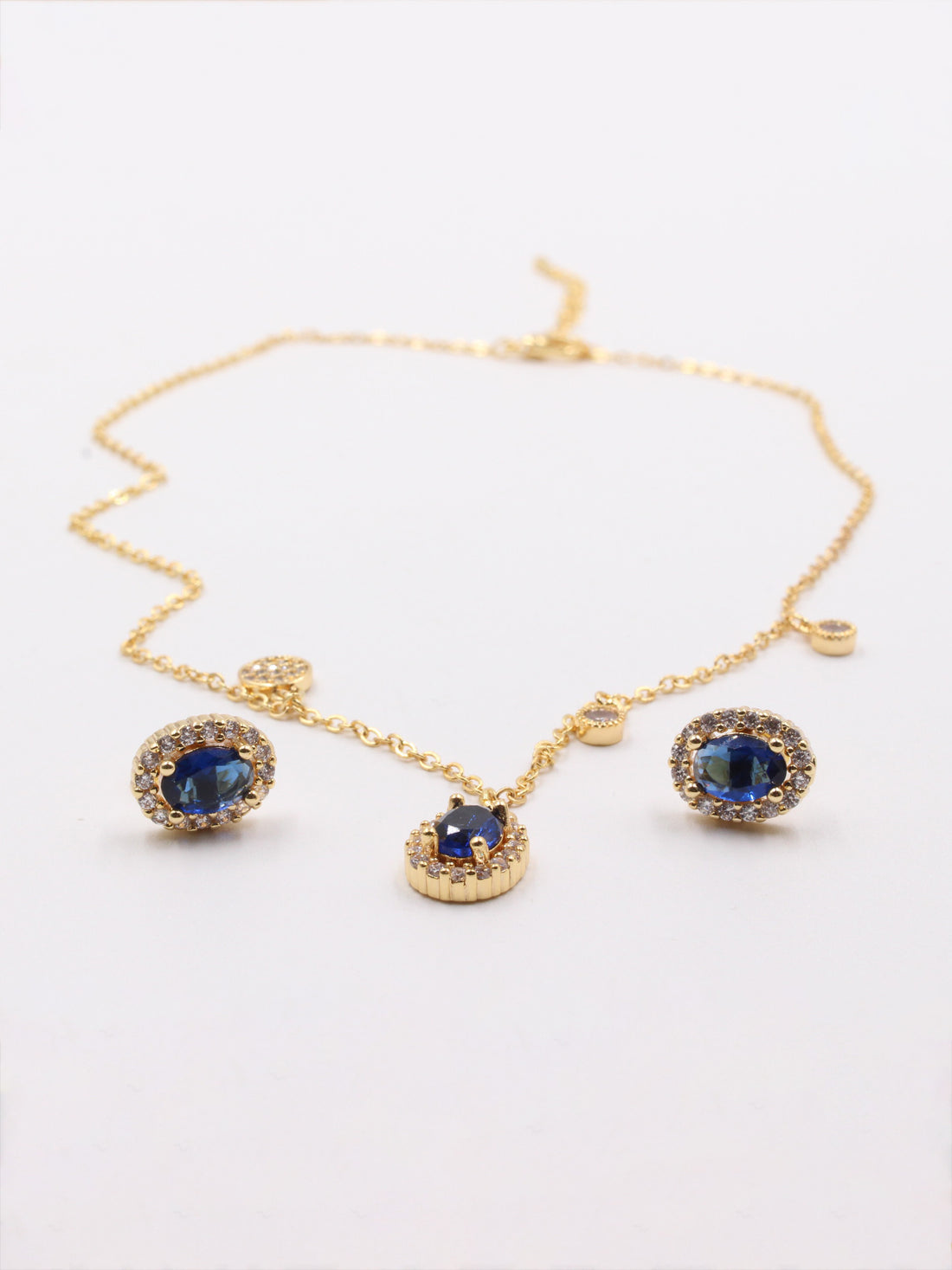 طقم زركون ناعم بيضاوي اطقم jewel ازرق ذهبي