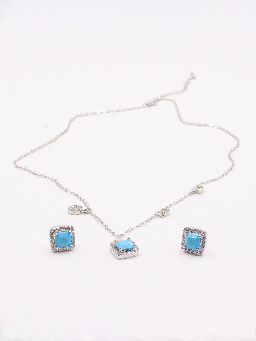 طقم زركون ناعم مربع تركواز فضي - Jewel