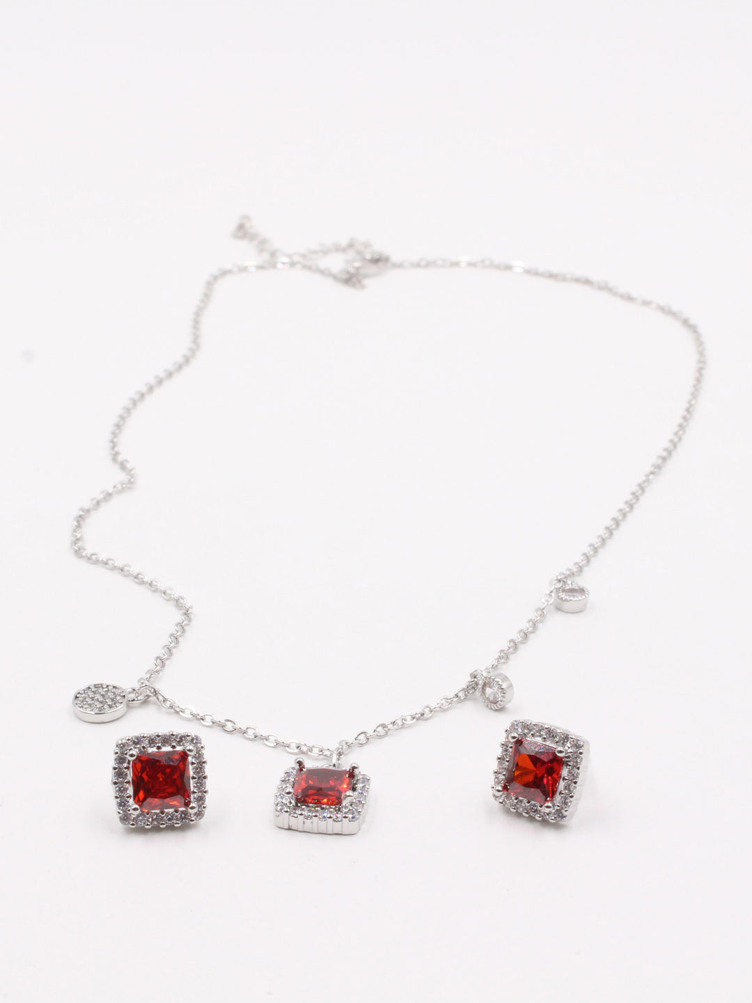 طقم زركون ناعم مربع احمر فضي - Jewel