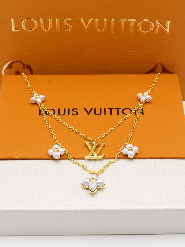سلسال لويس فيتون دبل لاينز وايت فلاورز لوقو سلسال louis vuitton ذهبي