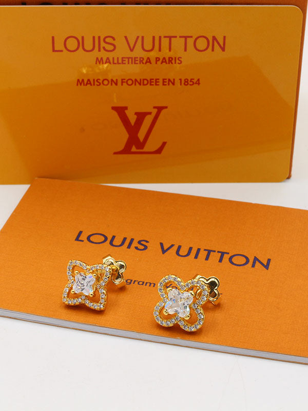 حلق لويس فيتون وردة زركون لوقو حلق louis vuitton