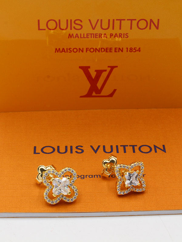 حلق لويس فيتون وردة زركون لوقو حلق louis vuitton ذهبي