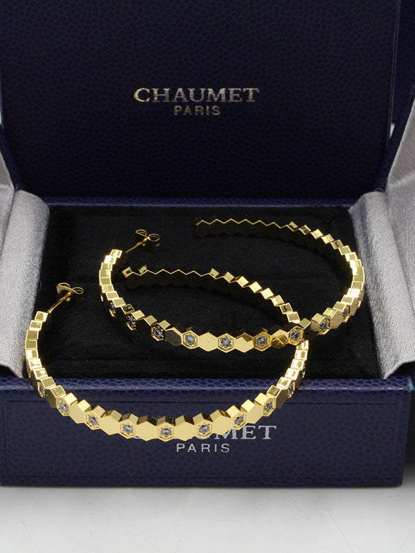 حلق شومية زركون كبير لوقو حلق chaumet ذهبي