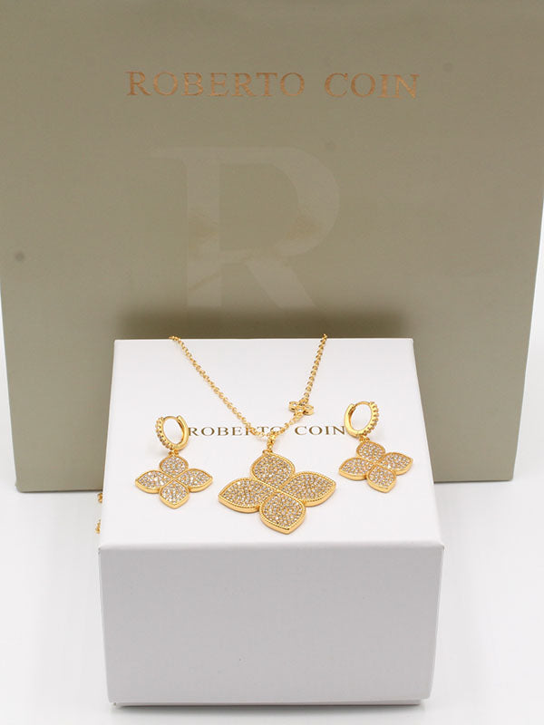 طقم روبرت كوين زركون فلاور طويل اطقم roberto coin ذهبي
