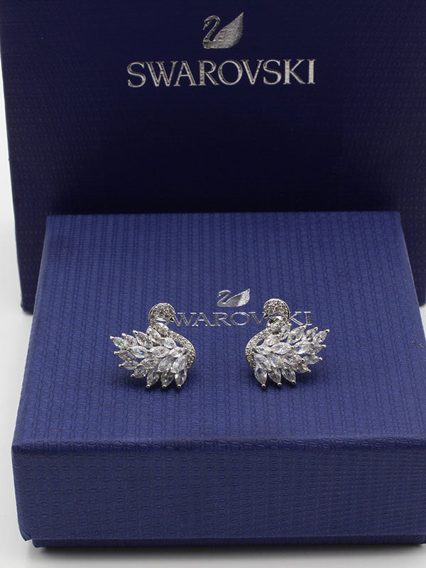 حلق سواروفسكي سوان فضي حلق Swarovski  