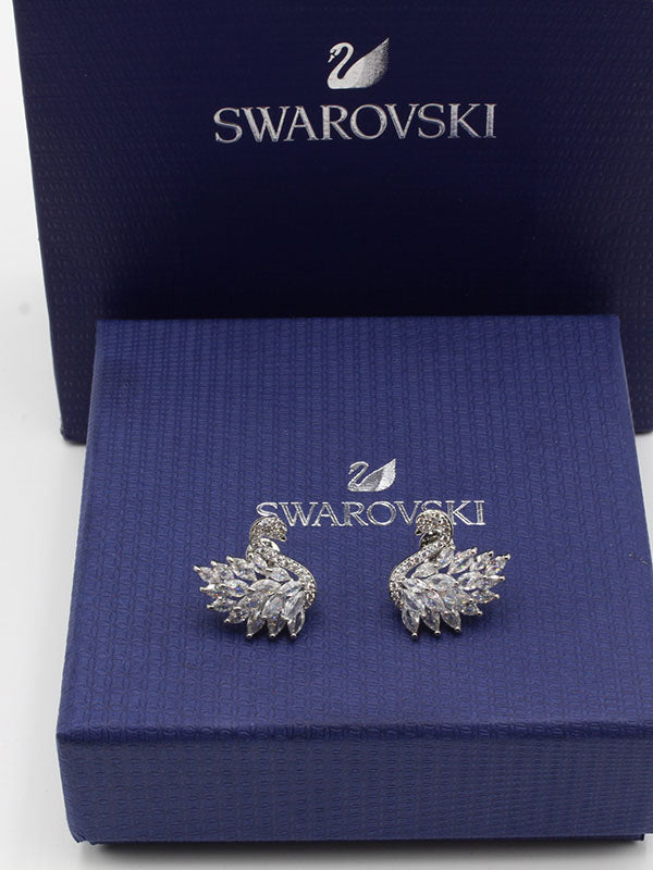 حلق سواروفسكي سوان فضي حلق Swarovski  