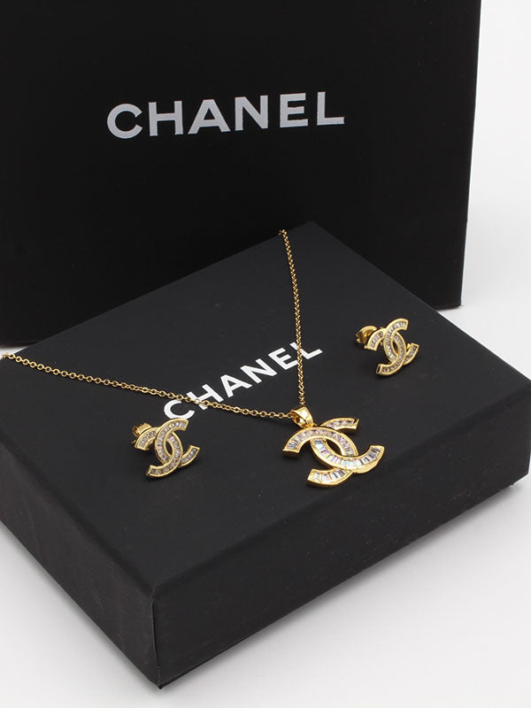 طقم شانيل زركون لوقو اطقم chanel ذهبي 