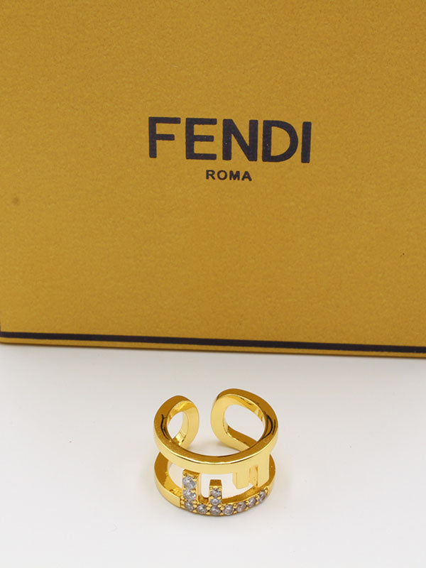 خاتم فندي عريض لوقو خواتم fendi ذهبي 