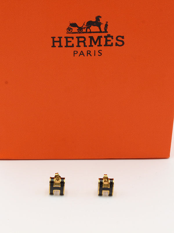 حلق هيرمز صغير حلق HERMES ذهبي اسود 