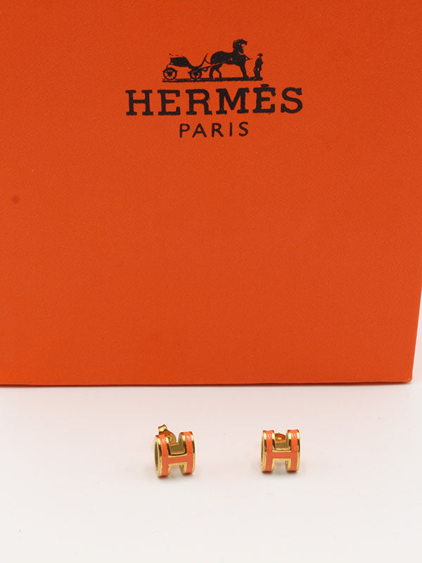 حلق هيرمز صغير حلق HERMES ذهبي برتقالي 