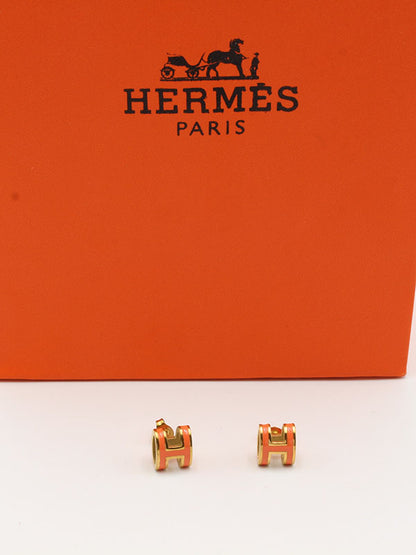 حلق هيرمز صغير حلق HERMES ذهبي برتقالي 