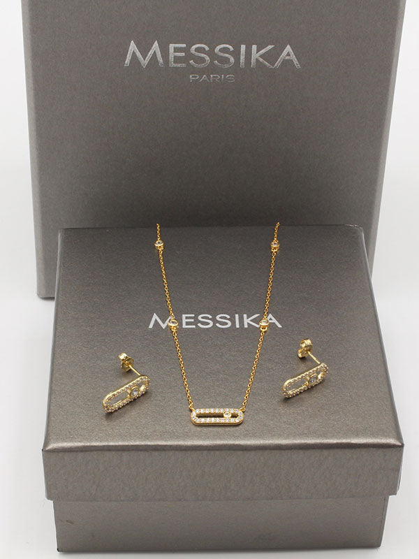 طقم ميسيكا 2 قطع ناعم زركون اطقم messika ذهبي