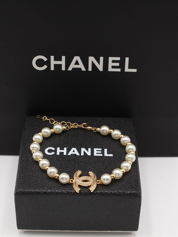 اسواره شانيل فل بيرل زركون اسواره chanel ابيض ذهبي 