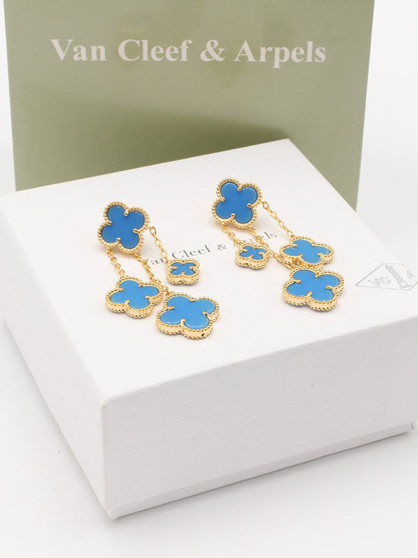 حلق فان كليف 4 وردات وسط حلق van cleef تركواز