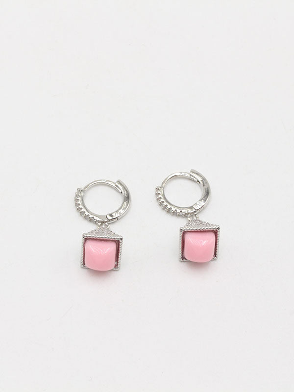 حلق حجر ملون كبس حلق مارلي وردي فضي