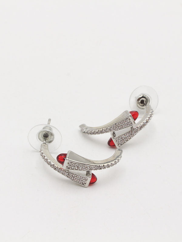 حلق حجر ملون مدور حلق مارلي عنابي فضي