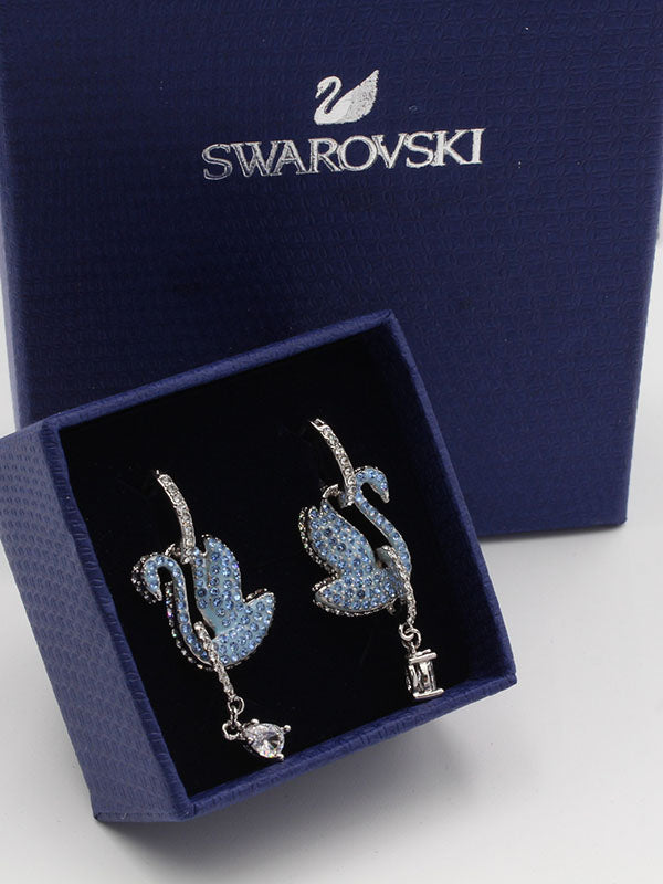 حلق سواروفسكي سوان زركون سماوي لوقو حلق Swarovski  