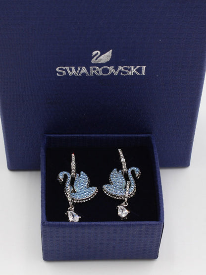 حلق سواروفسكي سوان زركون سماوي لوقو حلق Swarovski  