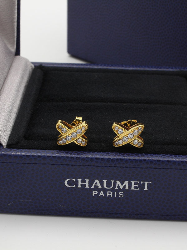 حلق شومية اكس زركون صغير لوقو حلق chaumet ذهبي 