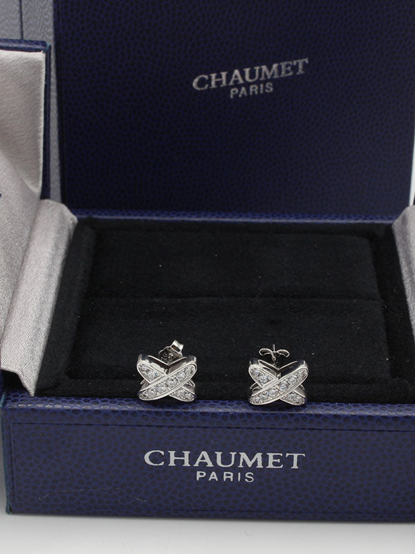 حلق شومية اكس زركون صغير لوقو حلق chaumet فضي 