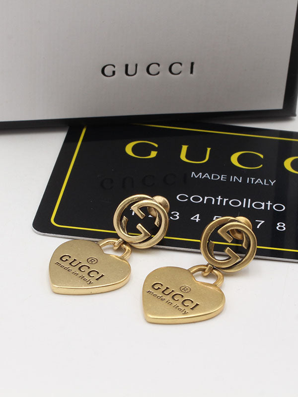 حلق قوتشي هارت انتيك مطفي حلق gucci ذهبي