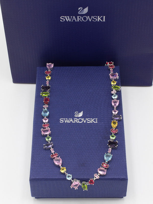 سلسال سواروفسكي عقد ملون فضي سلسال Swarovski ملون فضي