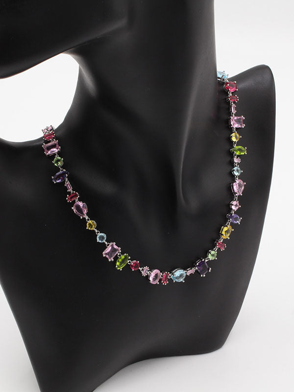 سلسال سواروفسكي عقد ملون فضي سلسال Swarovski