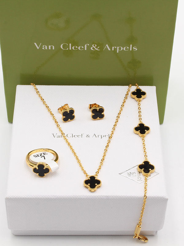 طقم فان كليف ناعم اسواره 3 ورود اطقم van cleef اسود ذهبي 7