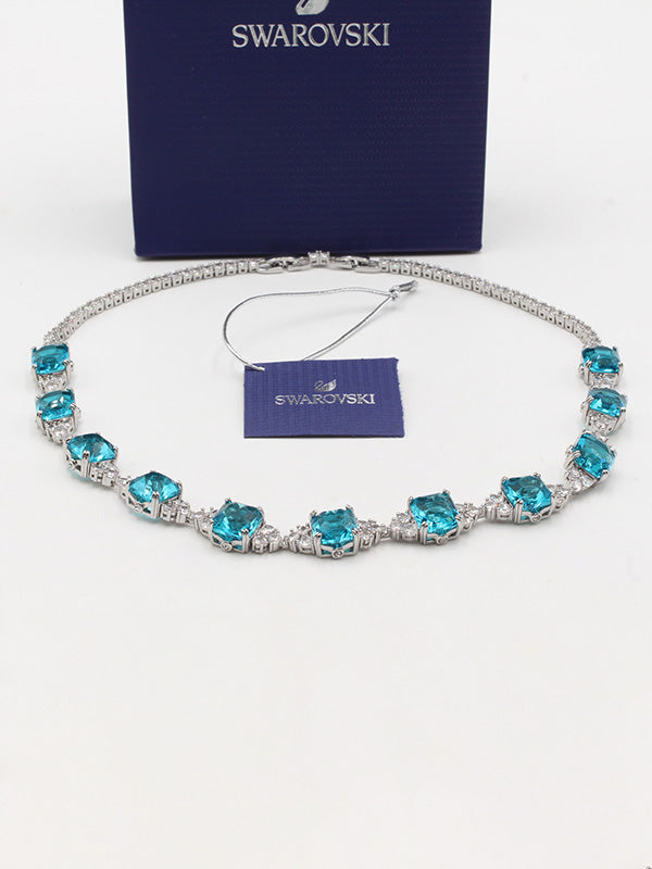 عقد سلسال سواروفسكي بيق بلو سكوير ستونز سلسال Swarovski