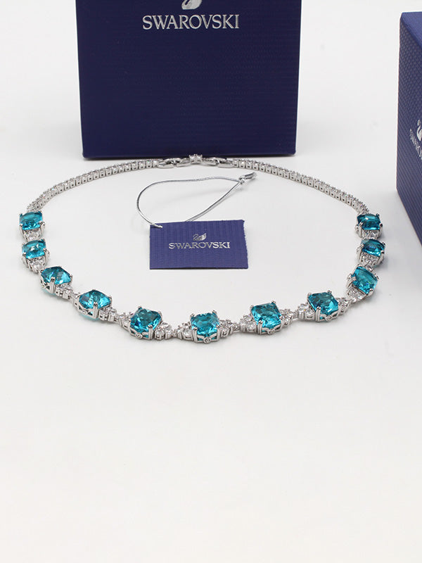 عقد سلسال سواروفسكي بيق بلو سكوير ستونز سلسال Swarovski