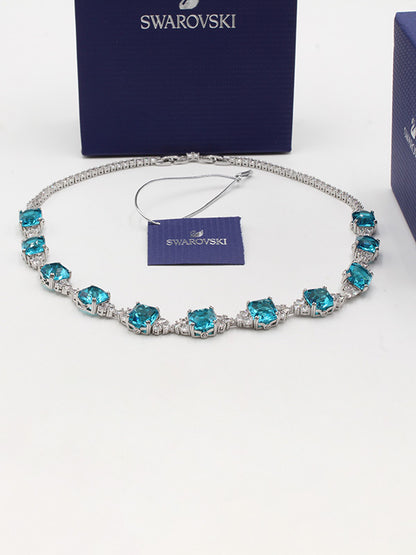عقد سلسال سواروفسكي بيق بلو سكوير ستونز سلسال Swarovski