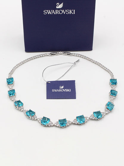 عقد سلسال سواروفسكي بيق بلو سكوير ستونز سلسال Swarovski