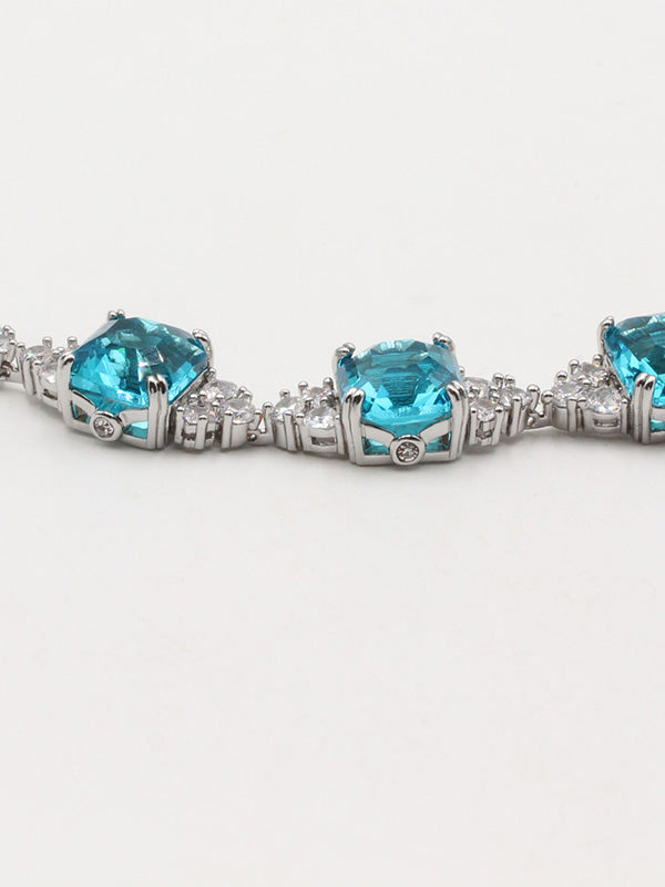 عقد سلسال سواروفسكي بيق بلو سكوير ستونز سلسال Swarovski
