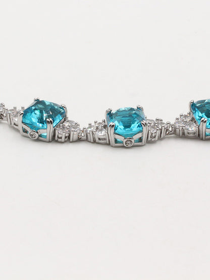 عقد سلسال سواروفسكي بيق بلو سكوير ستونز سلسال Swarovski