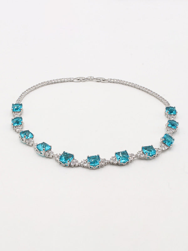 عقد سلسال سواروفسكي بيق بلو سكوير ستونز سلسال Swarovski
