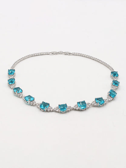 عقد سلسال سواروفسكي بيق بلو سكوير ستونز سلسال Swarovski