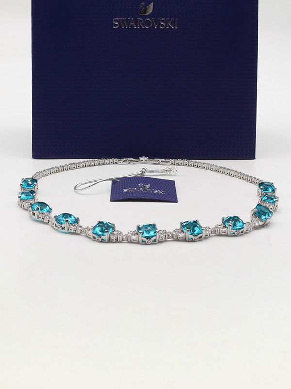 عقد سلسال سواروفسكي بيق بلو سكوير ستونز سلسال Swarovski