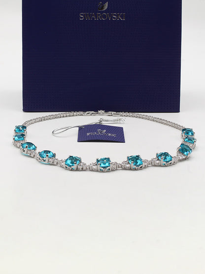 عقد سلسال سواروفسكي بيق بلو سكوير ستونز سلسال Swarovski