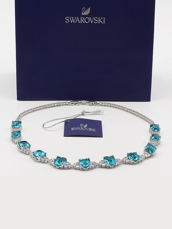 عقد سلسال سواروفسكي بيق بلو سكوير ستونز سلسال Swarovski