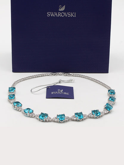 عقد سلسال سواروفسكي بيق بلو سكوير ستونز سلسال Swarovski