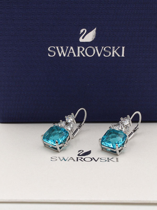 حلق سواروفسكي بيق بلو سكوير حلق Swarovski سماوي فضي