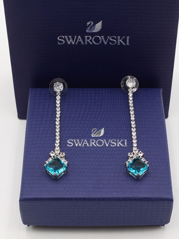 حلق سواروفسكي لونق بيق بلو سكوير حلق Swarovski
