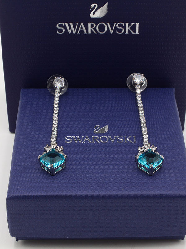 حلق سواروفسكي لونق بيق بلو سكوير حلق Swarovski