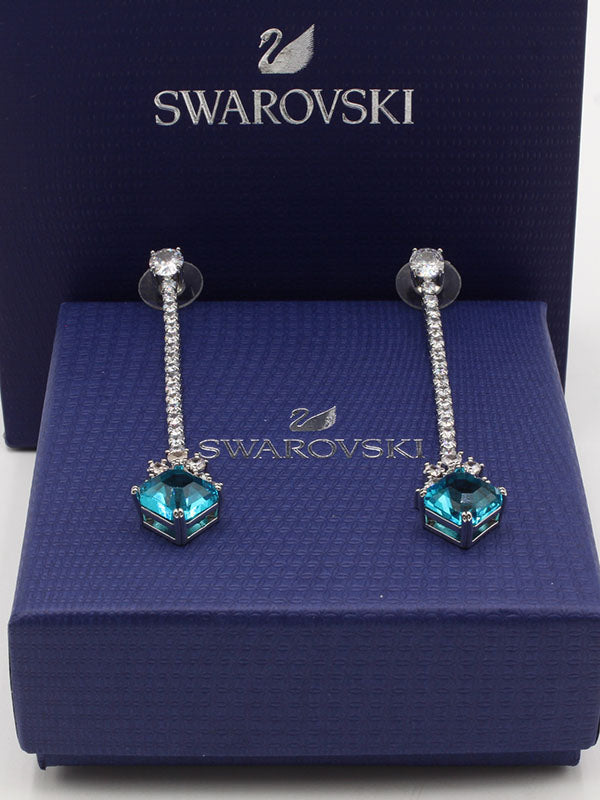 حلق سواروفسكي لونق بيق بلو سكوير حلق Swarovski