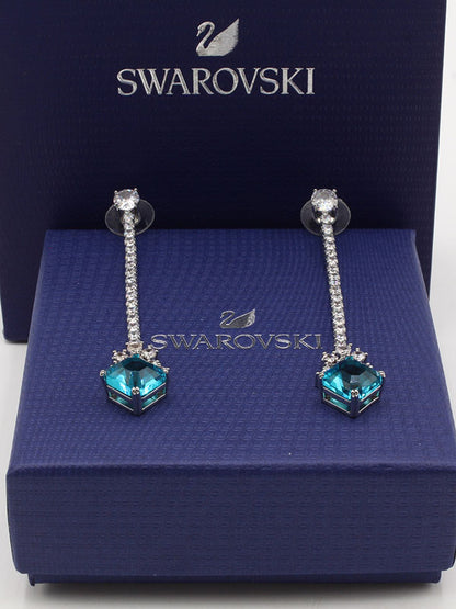 حلق سواروفسكي لونق بيق بلو سكوير حلق Swarovski