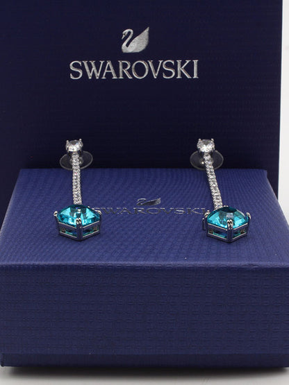 حلق سواروفسكي لونق بيق بلو سكوير حلق Swarovski