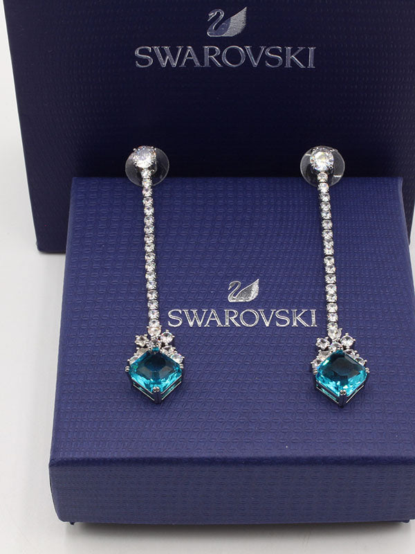 حلق سواروفسكي لونق بيق بلو سكوير حلق Swarovski